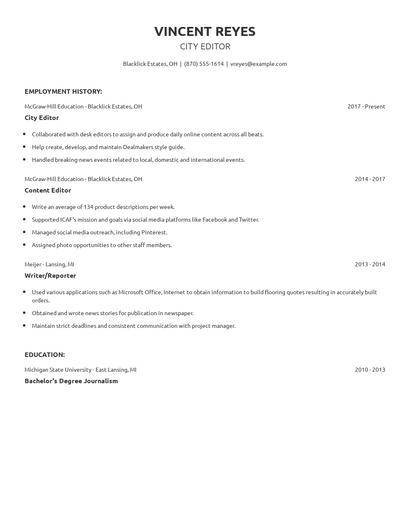 City Editor Resume