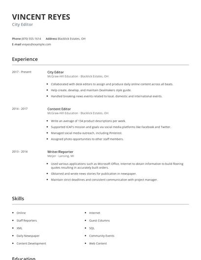 City Editor Resume