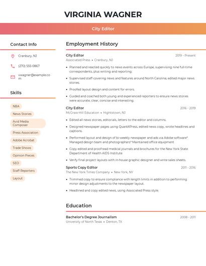 City Editor Resume