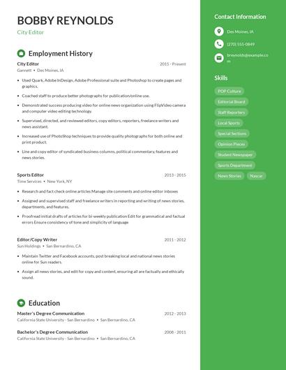 City Editor Resume