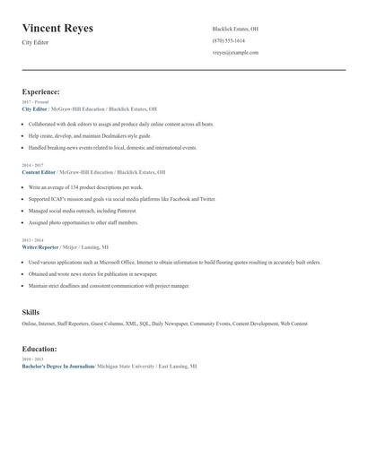 City Editor Resume