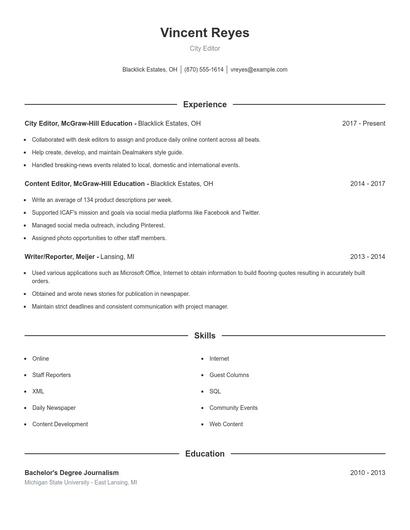 City Editor Resume