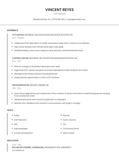 City Editor Resume