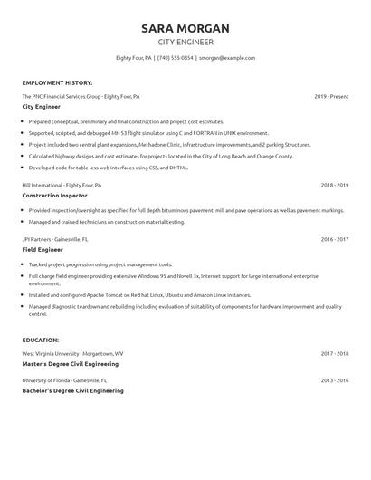 City Engineer Resume