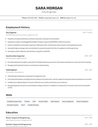 City Engineer Resume