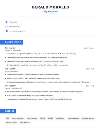 City Engineer Resume