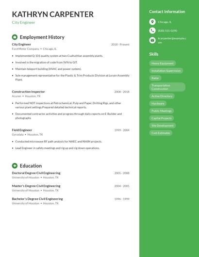 City Engineer Resume