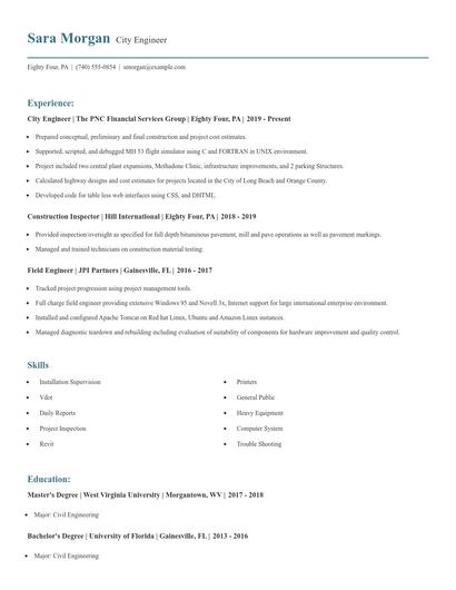 City Engineer Resume