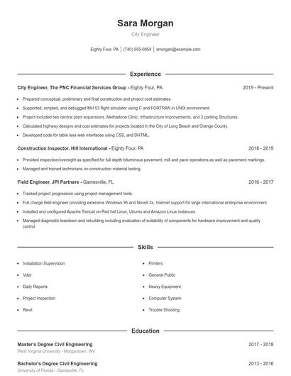 City Engineer Resume
