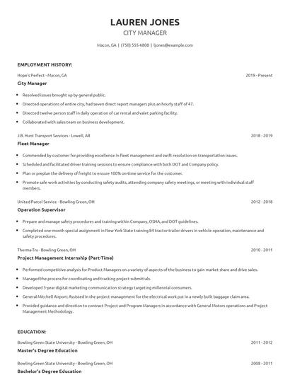 City Manager Resume