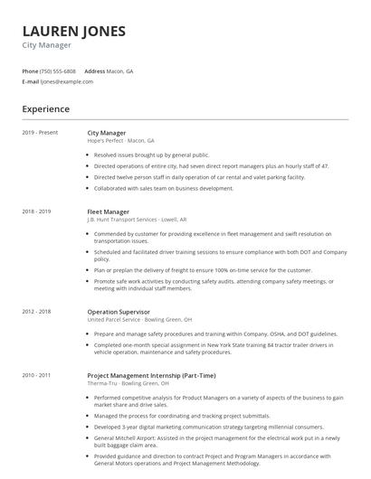 City Manager Resume