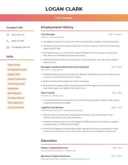 City Manager Resume