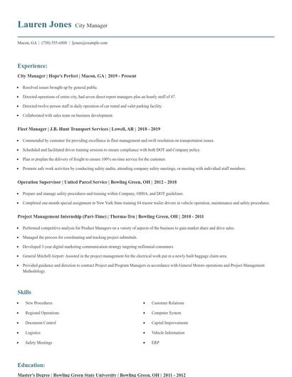 City Manager Resume