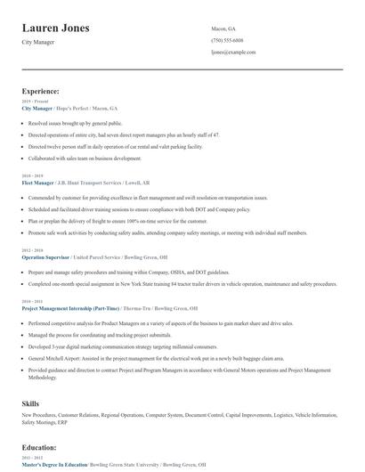 City Manager Resume
