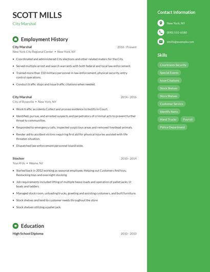 City Marshal Resume