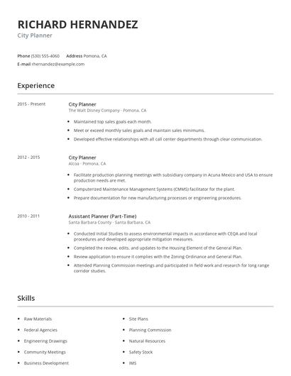 City Planner Resume