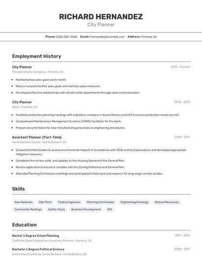 City Planner Resume