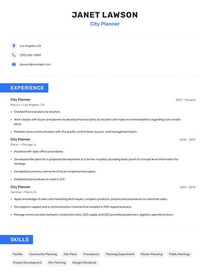 City Planner Resume