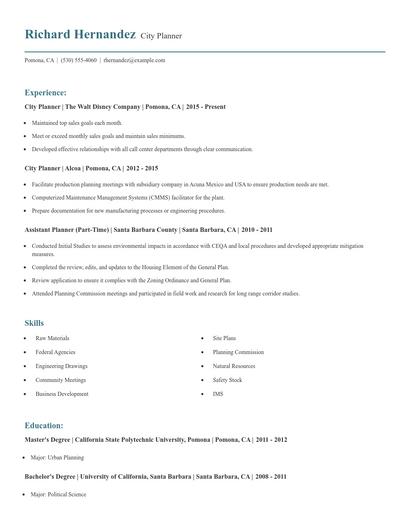 City Planner Resume