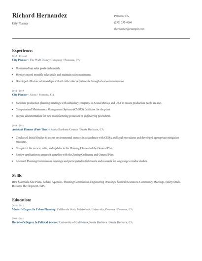 City Planner Resume