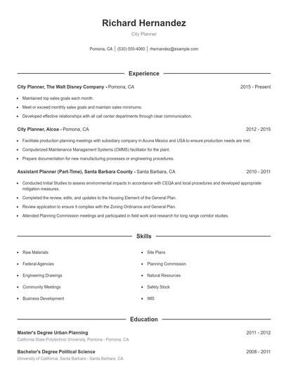 City Planner Resume