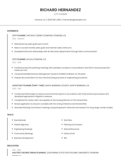 City Planner Resume