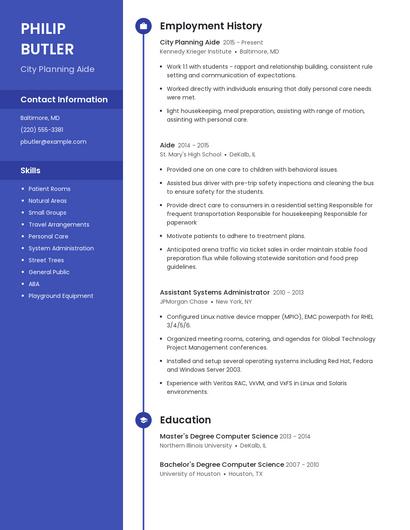 City Planning Aide Resume