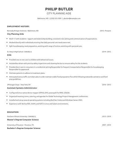 City Planning Aide Resume