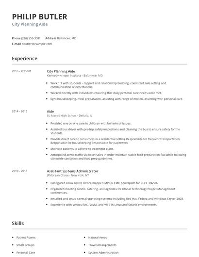 City Planning Aide Resume