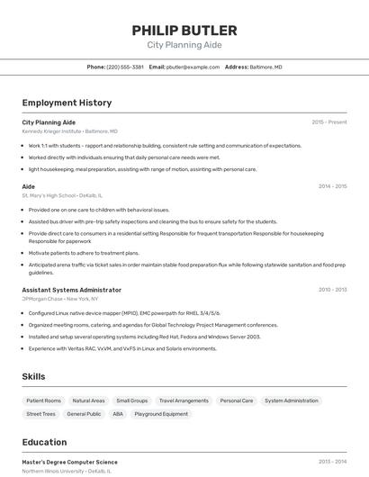 City Planning Aide Resume