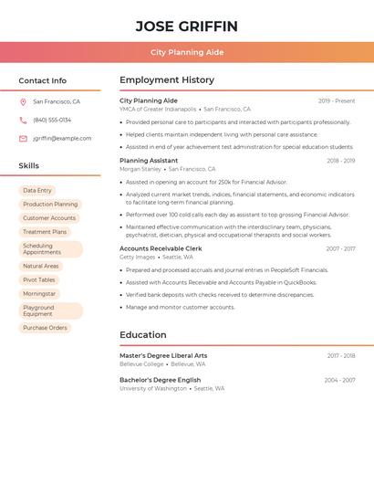 City Planning Aide Resume