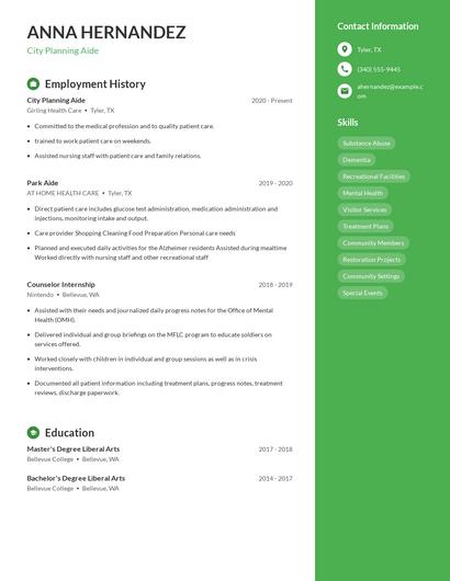 City Planning Aide Resume