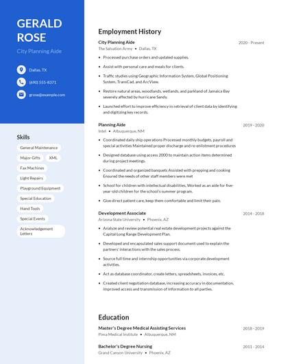 City Planning Aide Resume