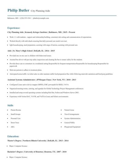 City Planning Aide Resume