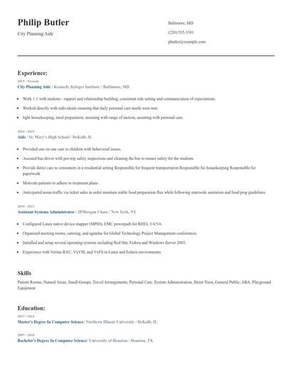 City Planning Aide Resume