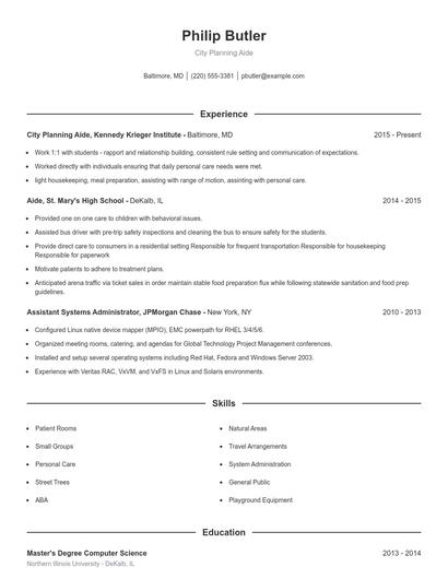 City Planning Aide Resume
