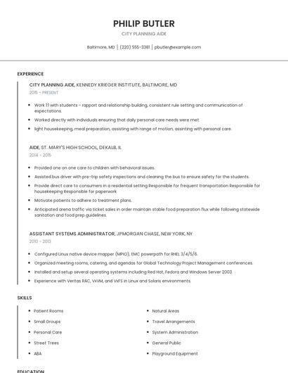City Planning Aide Resume
