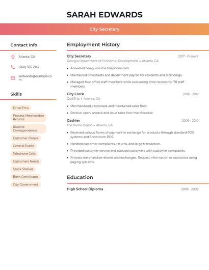 City Secretary Resume