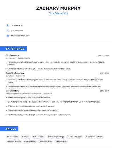 City Secretary Resume