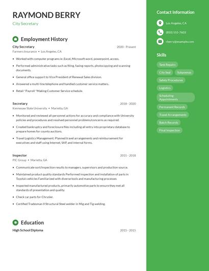 City Secretary Resume