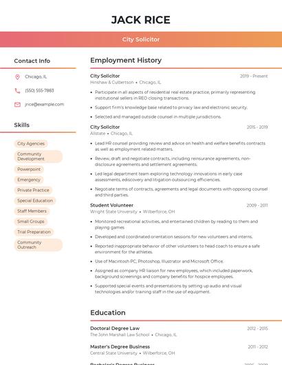 City Solicitor Resume