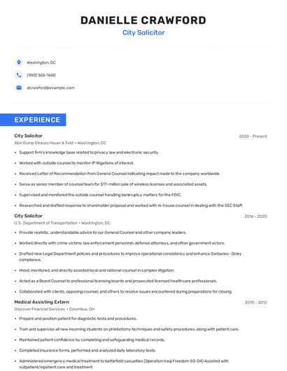 City Solicitor Resume