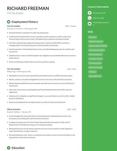 City Tax Auditor Resume