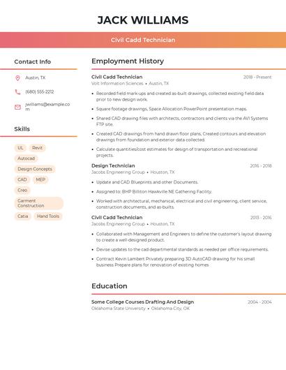 Civil Cadd Technician Resume