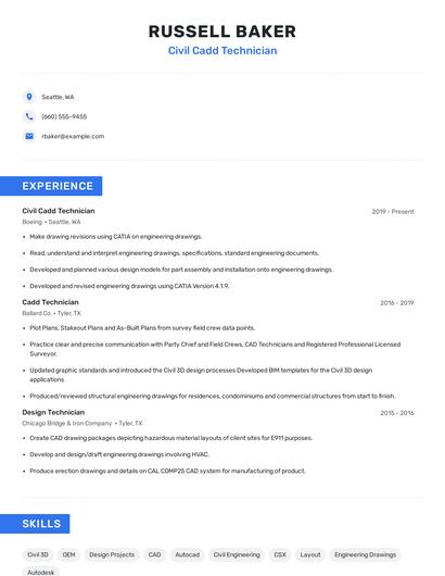 Civil Cadd Technician Resume