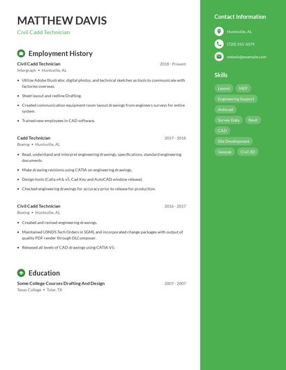 Civil Cadd Technician Resume