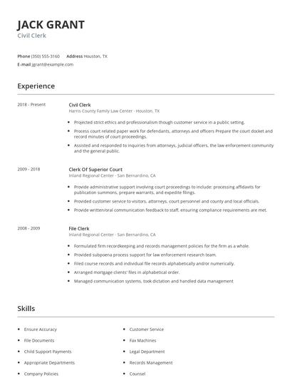 Civil Clerk Resume