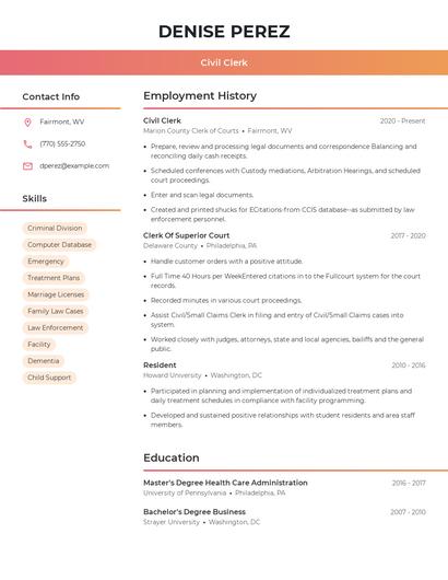 Civil Clerk Resume