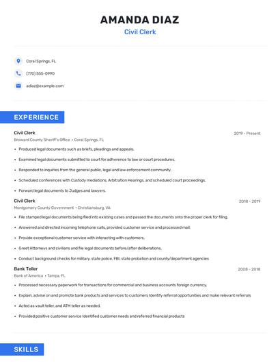 Civil Clerk Resume