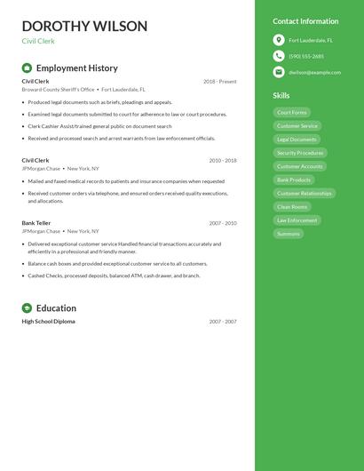 Civil Clerk Resume